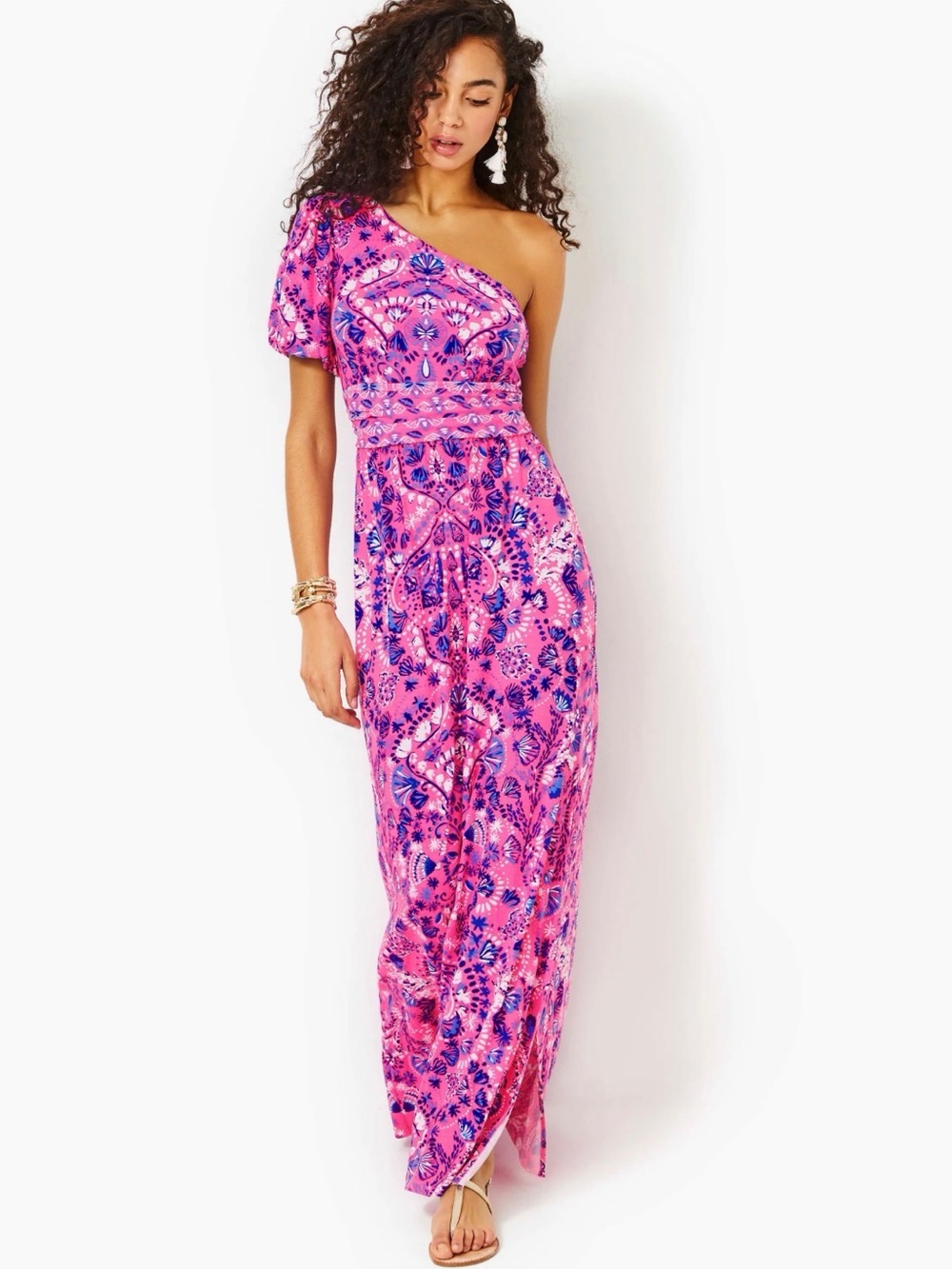 Lilly Politzer Solana One-Shoulder Maxi Dress Havana Pink Turtle Tidepool (011)